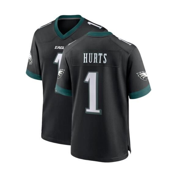 NWT Multiple Sizes Jalen Hurts #1 Philadelphia Eagles Black Jersey Super Bowl MV - Picture 1 of 5